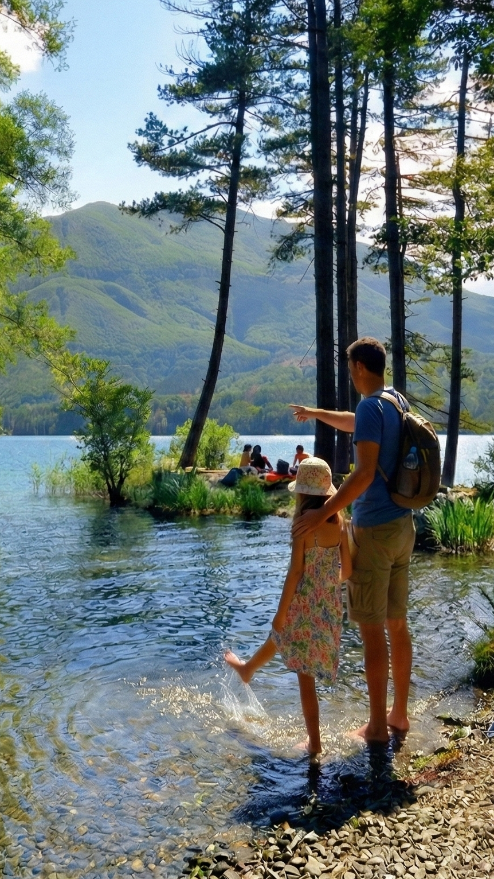 Visitors to Lake Suviana, Bologna, AI edited
