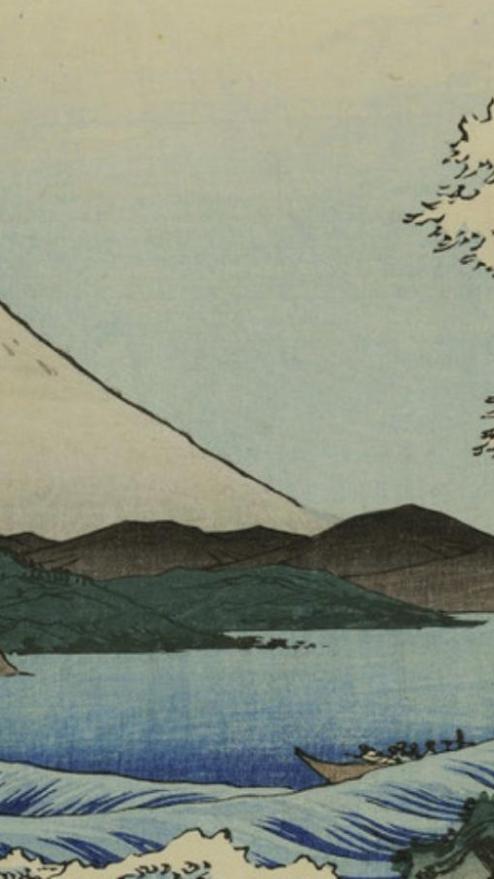 Utagawa Hiroshige Vista del monte Fuji dal punto di Satta nella Baia di Suruga
