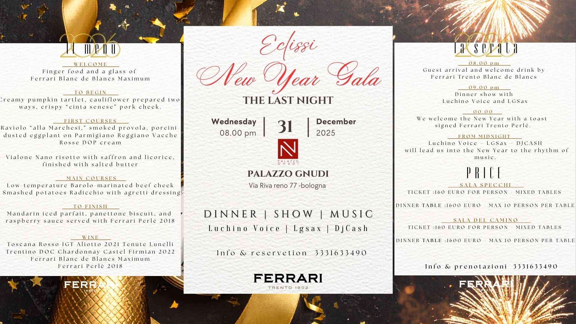 Menu of New Year's Eve 2026 Gala at Palazzo Gnudi