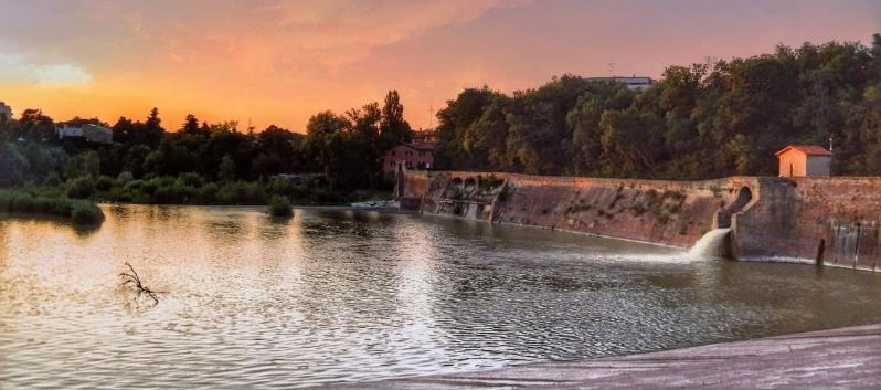 At sunset, where the dum creates the canals