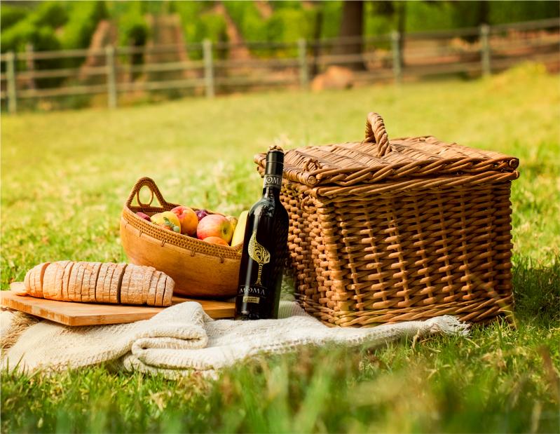 Picnic in the vineyard at sunset