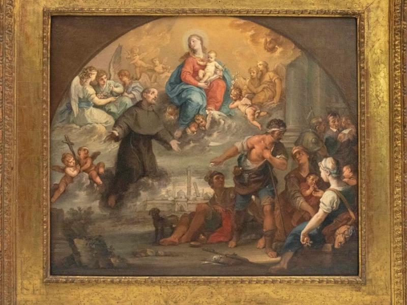 Jacopo Alessandro Calvi | St. Francis implores Our Lady's protection on pilgrims arriving in Bologna